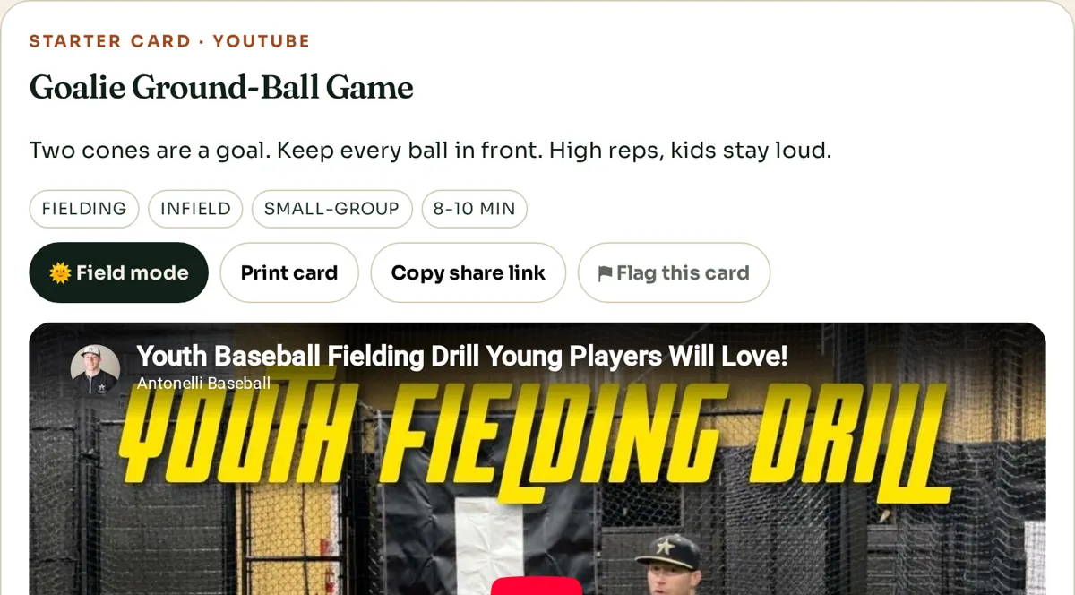 The top of the generated drill card